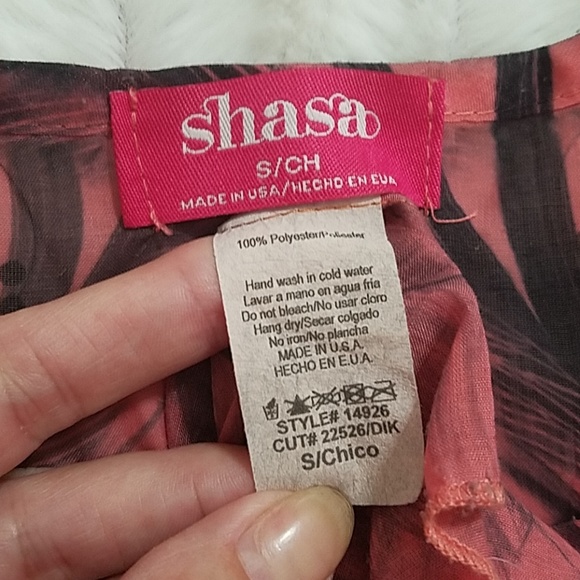 SHASA pink grey  Semi•sheer feather graphics tiered tank top Small Casual Beach - Picture 4 of 7